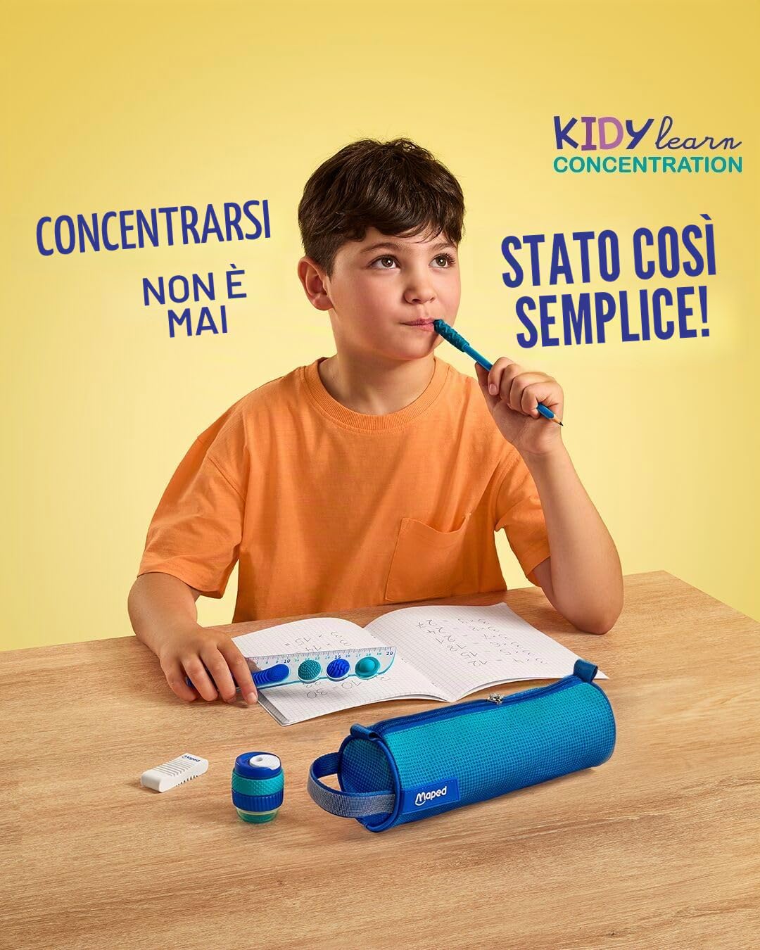 Maped - Kidy Learn Concentration- 20 matite grafite ergonomiche con punta Rilassante da masticare - Mina HB2 - Corpo testurizzato con impugnatura