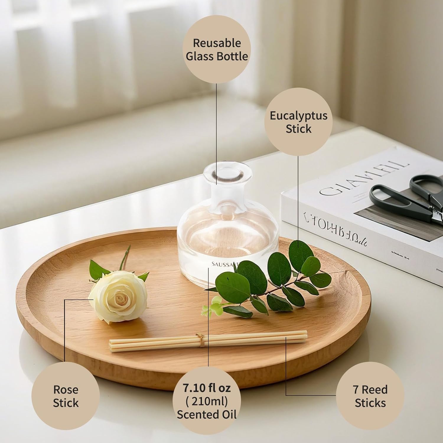 Reed Diffusers Set, 7.10 oz Flower Scented Diffuser with 7 Sticks, Long Lasting Home Fragrance for 120 Days, Perfect for Bathroom, Shelf Decor, Air Fresheners - Image 7