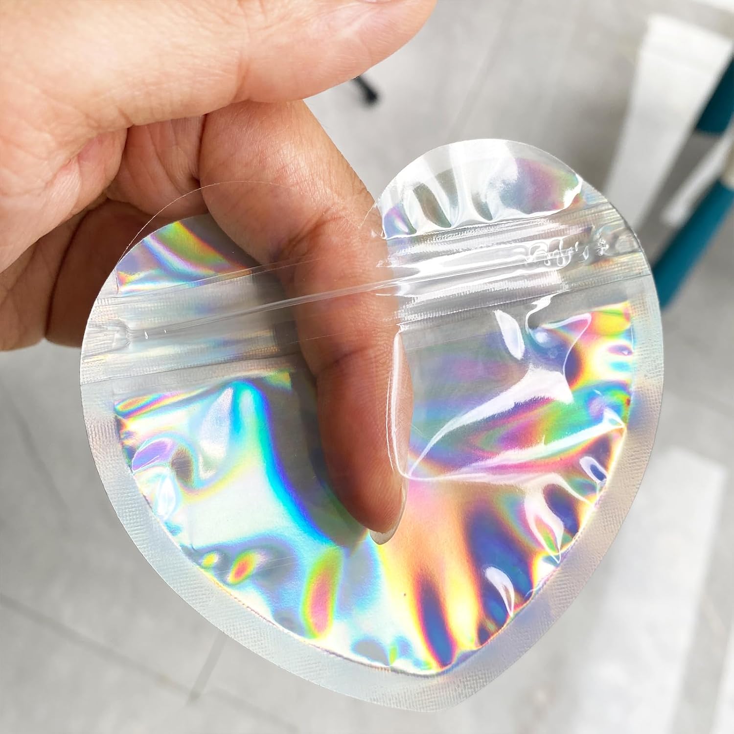 100 Pack Holographic Resealable Bags with Clear Window,Small Sealable Jewelry Sample Packaging Bags for Small Business, Plastic Gift Bag for Food Candy Treat Heat Seal Storage (3.34x5.9) image 5