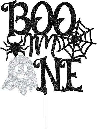 Miniatura 7 de Decoración negra para tartas "I'm One" con purpurina negra, The Spooky OneBaby Boo, decoración de fiesta de baby shower con temática de Halloween