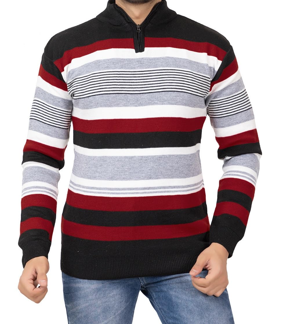 Mens Woolen Sweater for Winters Striper Cardigan Wool Pullover-image-24