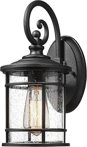 Emliviar XE229B-S BK - Lámpara de pared exterior moderna para casa con pantalla de vidrio sembrado, altura de 12.5 pulgadas, acabado negro, XE229B-S