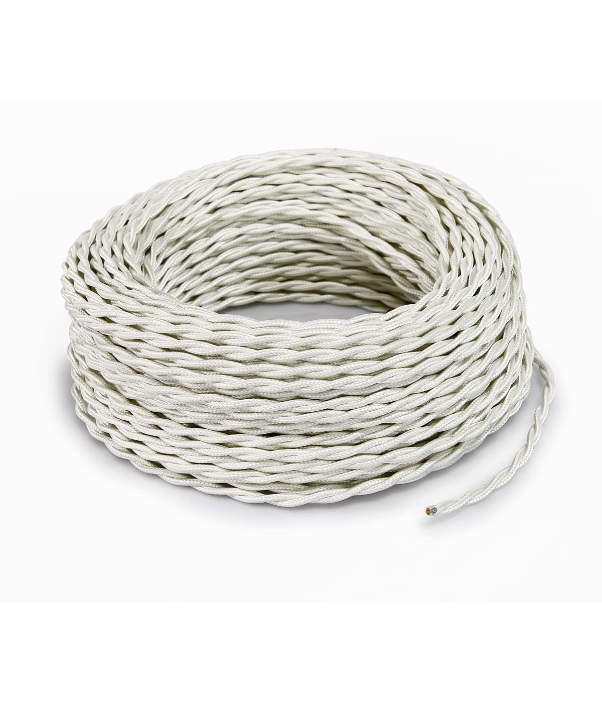 Cavo Elettrico Treccia/Trecciato Rivestito in Tessuto. Colore Avorio. Sezione 3x2.50 (10 Metri)