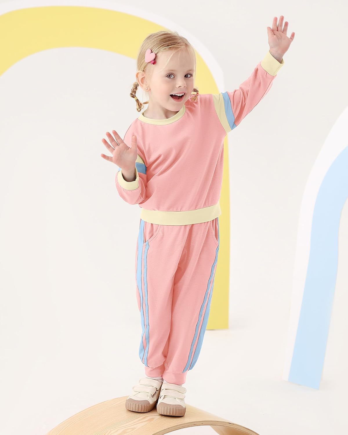 SANMIO Toddler Girl Clothes Outfits Cute Color Block Long Sleeves Top and Pants Sweatsuit 2 Piece Winter Clothing Set - Image 2