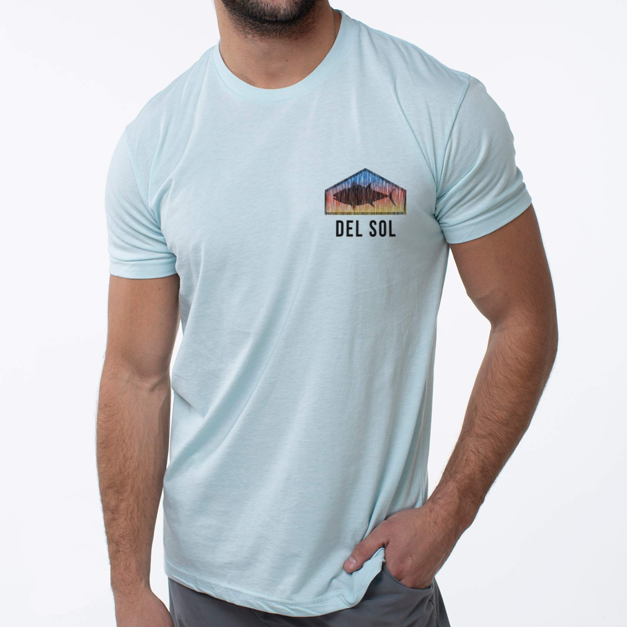 Del Sol - Men Classic Crew Tee - Big Fish - Ice Blue - Color Changing Shirt - Preshrunk Cotton Jersey - Relaxed Fit - Providing Extra Room Throughout Chest - Tagless Label - Small - 1 Pc