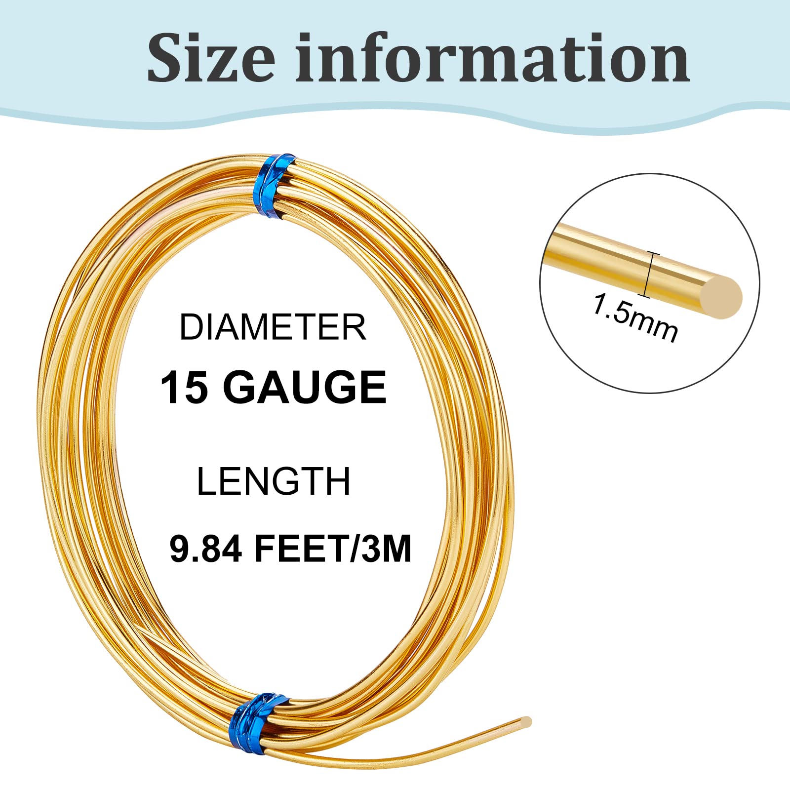 BENECREAT 15 Gauge 18k Gold Plated Craft Wire Tarnish Resistant Brass Jewelry Wire for Beading, Pendant Wrapping, Earrings, Bracelets, Crafts Making, 9.8FT