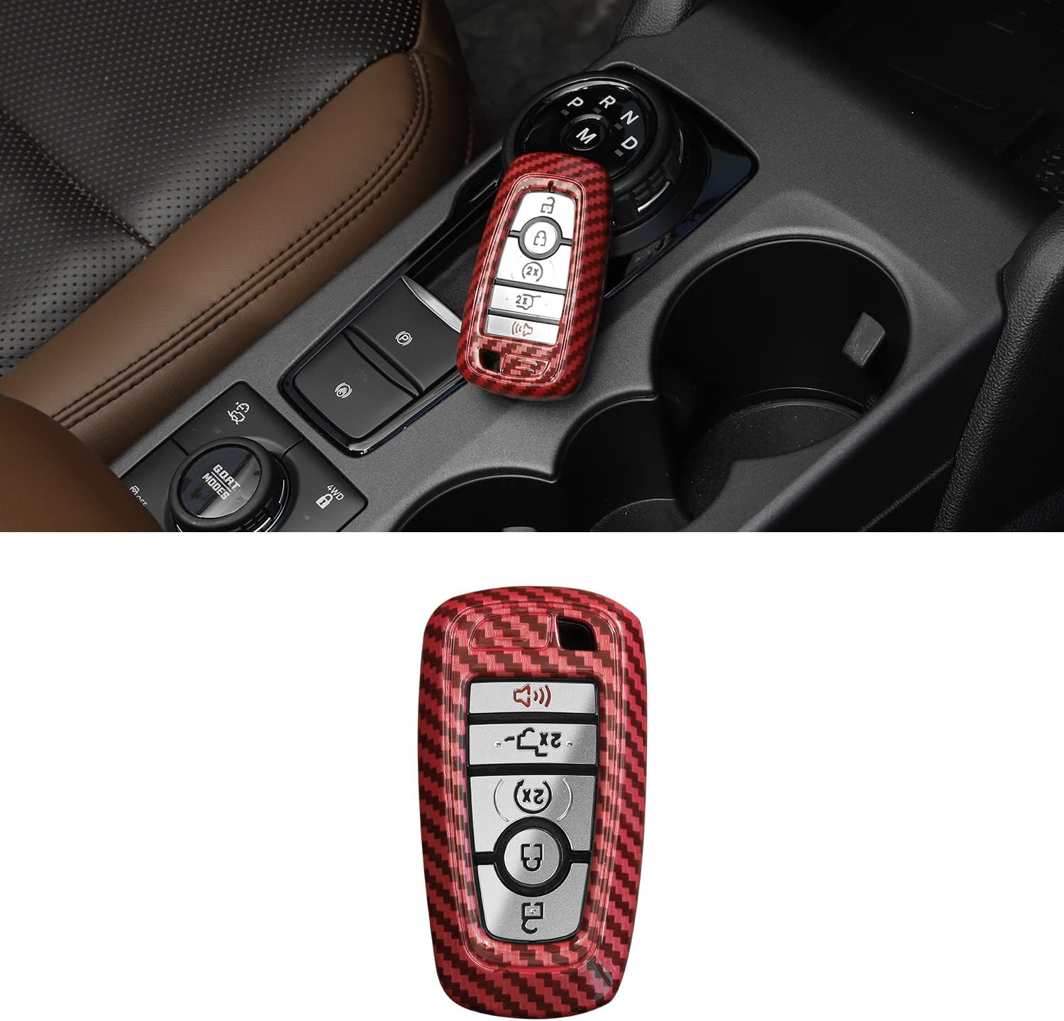 RT-TCZ Key Fob Case Cover Key Holder Protection Shell Accessories for Ford F150 & Explorer 2018-2023,for Ford Bronco & Bronco Sport 2021-2023,Red Carbon Fiber