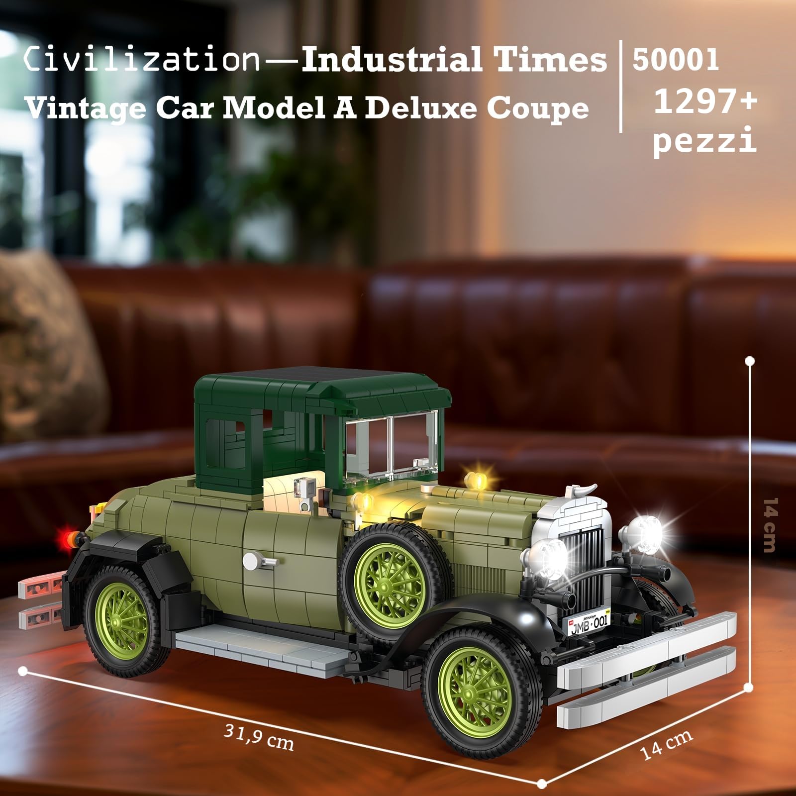 JMBricklayer Kit per auto d'epoca per adulti con luci 50001 Kit per auto modello retrò classico Auto d'epoca Decorazioni per display da collezione Costruzioni giocattolo Regali per uomini Ragazzi