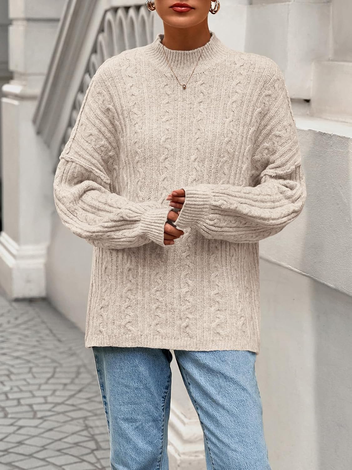 PRETTYGARDEN Womens Sweater 2026 Long Sleeve Crewneck Cable Knit Oversized Sweaters Pullover Exposed Seam Spring Outfits - Image 2