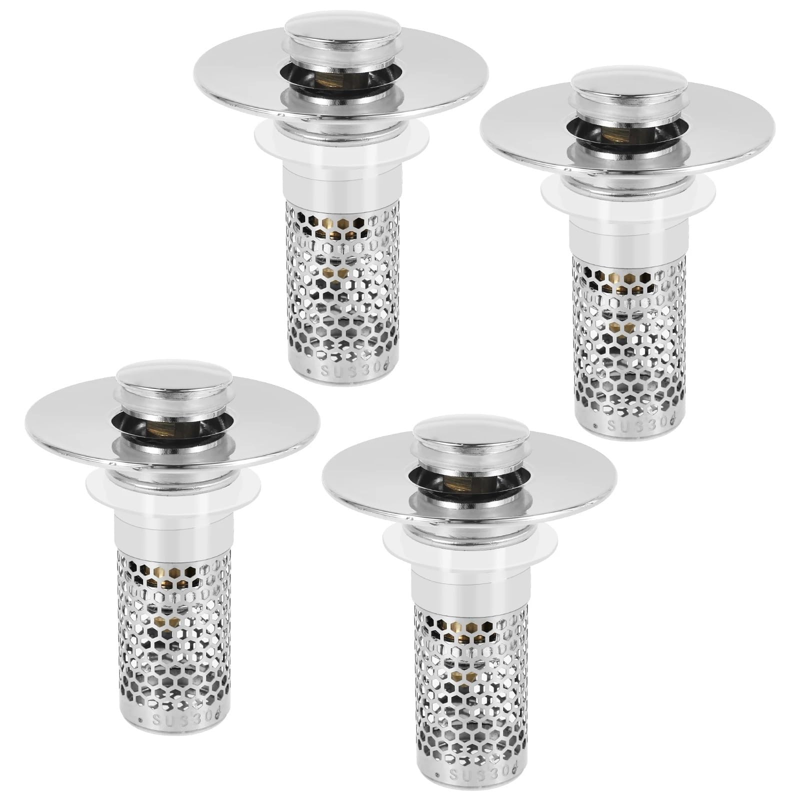 Filtro de Drenaje de Fregadero emergente de 4/2 Piezas, Filtro de Drenaje de Piso de Acero Inoxidable, tapón de Lavabo, tubería de Agua antiolor, colector de Pelo(4PCS)