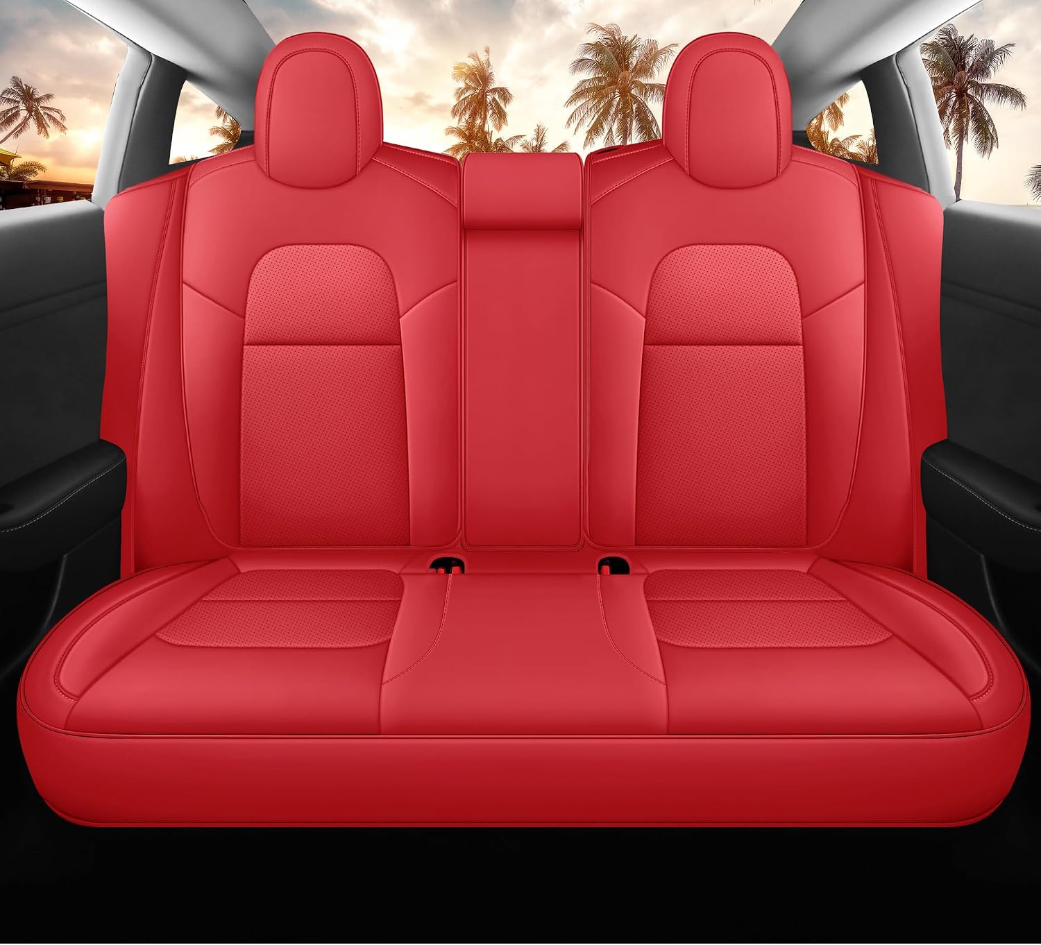 Tesla Model 3 Seat Covers Custom Fit 2017 2018 2019 2020 2021 2022 2023 Nappa Leather Car Interior Seat Airbag Compatible Cushion Cover Full Set (Red-Model 3)