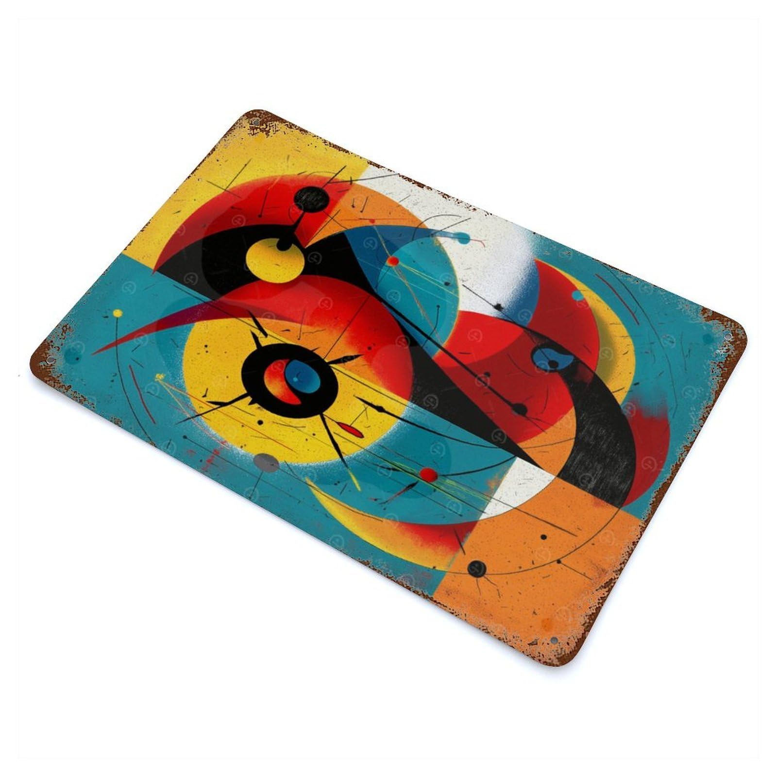 Celestial Mechanics – Modern Cosmic Geometry in Cyan, Gold, And Vermillion Rusty Metal Tin Sign 11.8"x7.9", for Pub, Kitchen And Man Cave Decor, Novelty Wall Decor