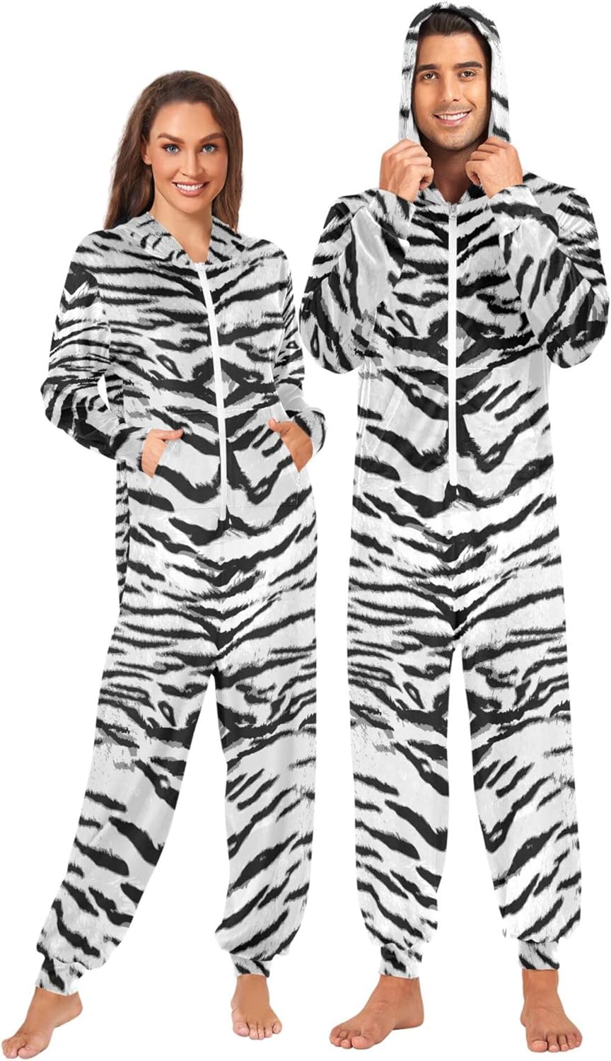 Fisyme Adult Onesie Pajamas for Women Men Long Sleeve One-Piece Costume Sleepwear Jumpsuit