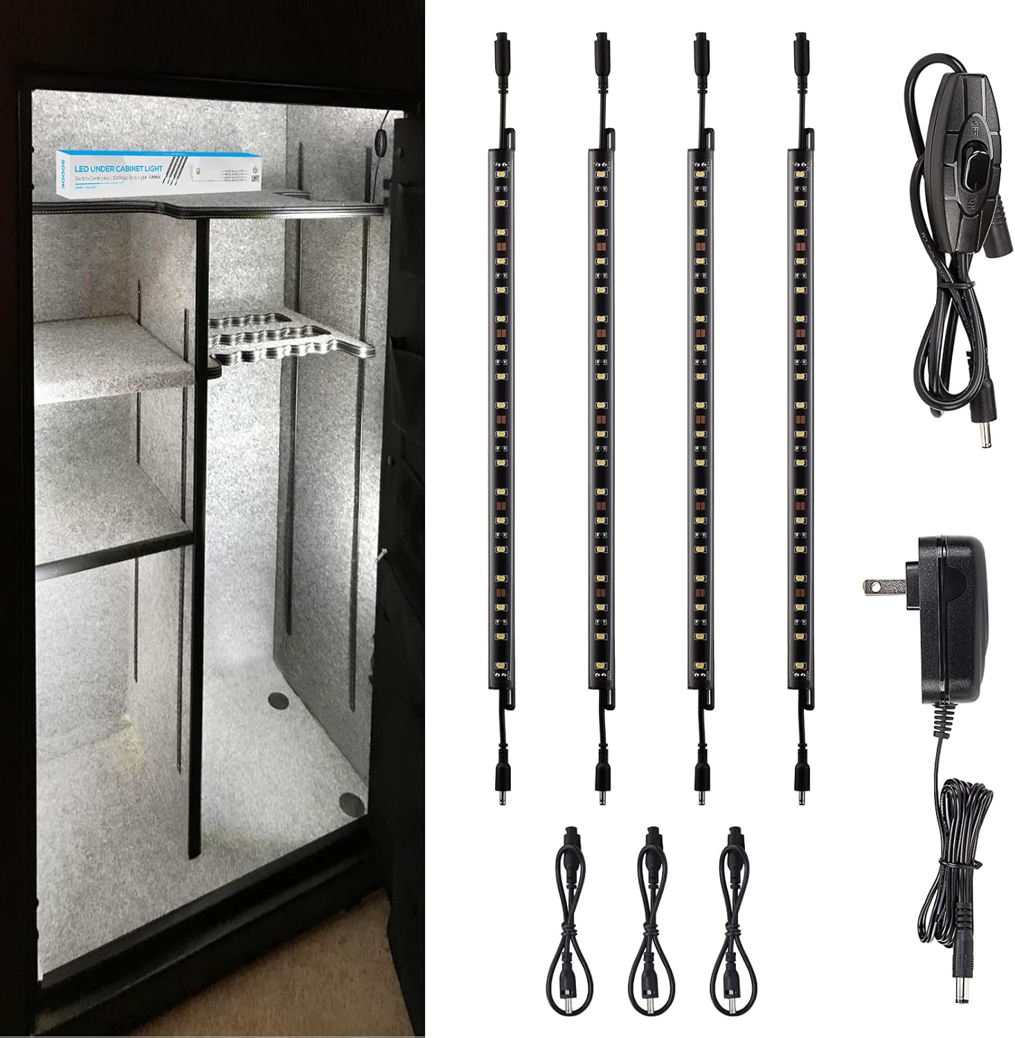 TORCHSTAR LED Safe Lighting Kit, (4) 12?? Linkable light bars + Rocker