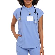 VECARDI Womens Scrub Top Zip Front Dolman Sleeves with Pockets | 2-Way Stretch Fabric, Soft Comfortable Fit, Badge Loop Detail, All Day Work Comfort