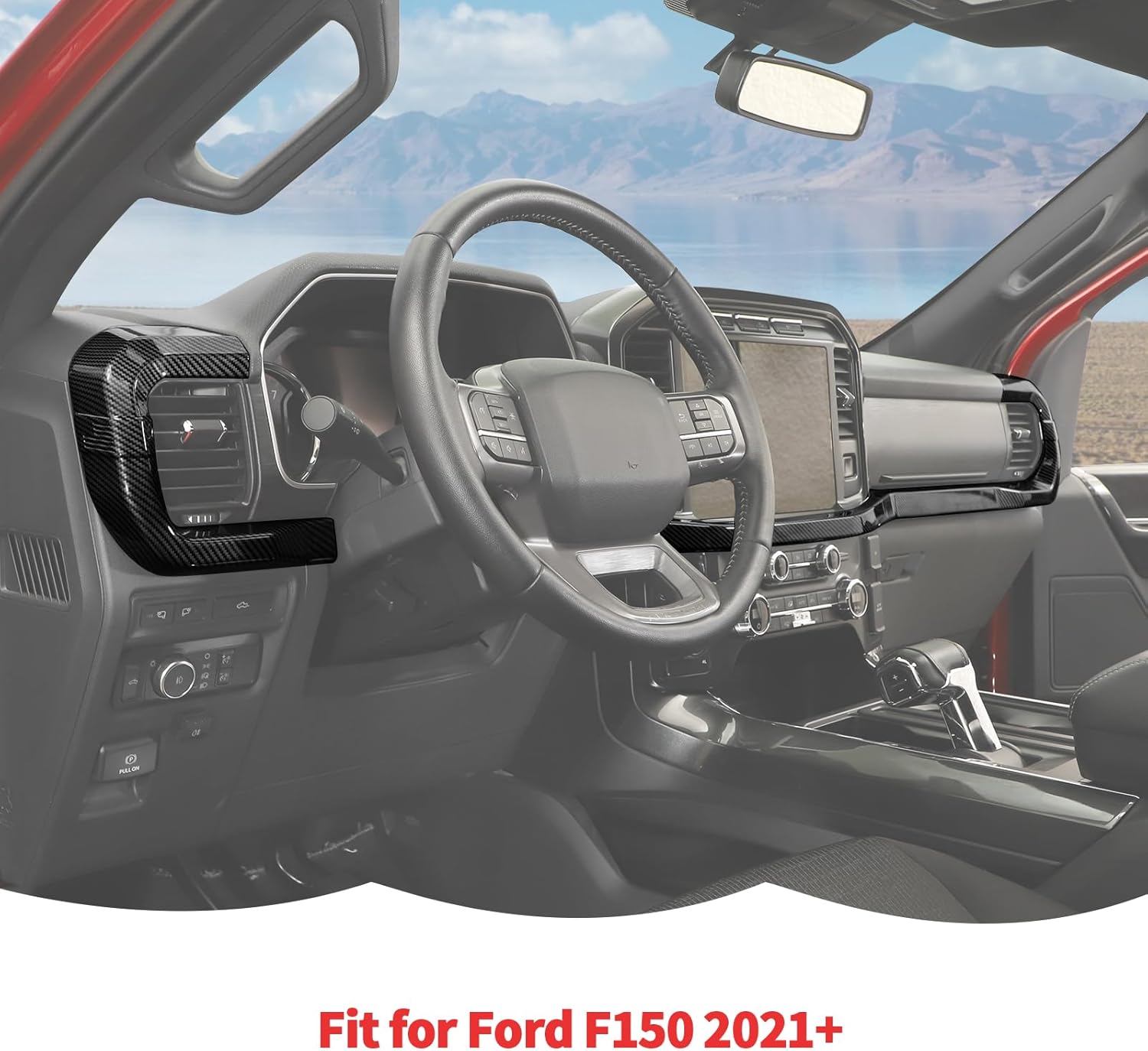 RT-TCZ Center Console Dashboard Strip Cover Trim Decoration Interior Accessories for Ford F150 2021-2025 (Black Carbon Fiber)