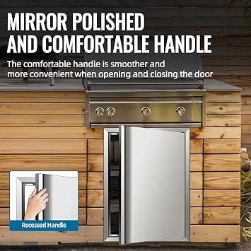 BBQ Access Door, 18W x 24H Inch Single Wall Vertical Door with Recessed Handle, Stainless Steel Flush Mount Door - Ideal for Outdoor Kitchen Grill Island, BBQ Station or Patio Cabinets