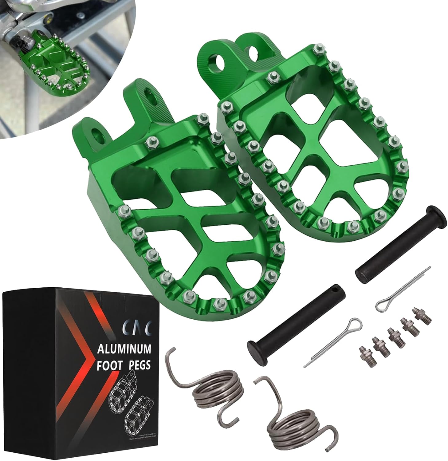 JFG RACING Dirt Bike Foot Pegs,CNC Motorcycle Rest Footpegs for KLX300R 97-07 20-24/KLR650 87-07/KLX250 06-20/XR650L 92-24/CR80R CR80RB CR85R CR85RB CRM250 XR250R XR600R-Green