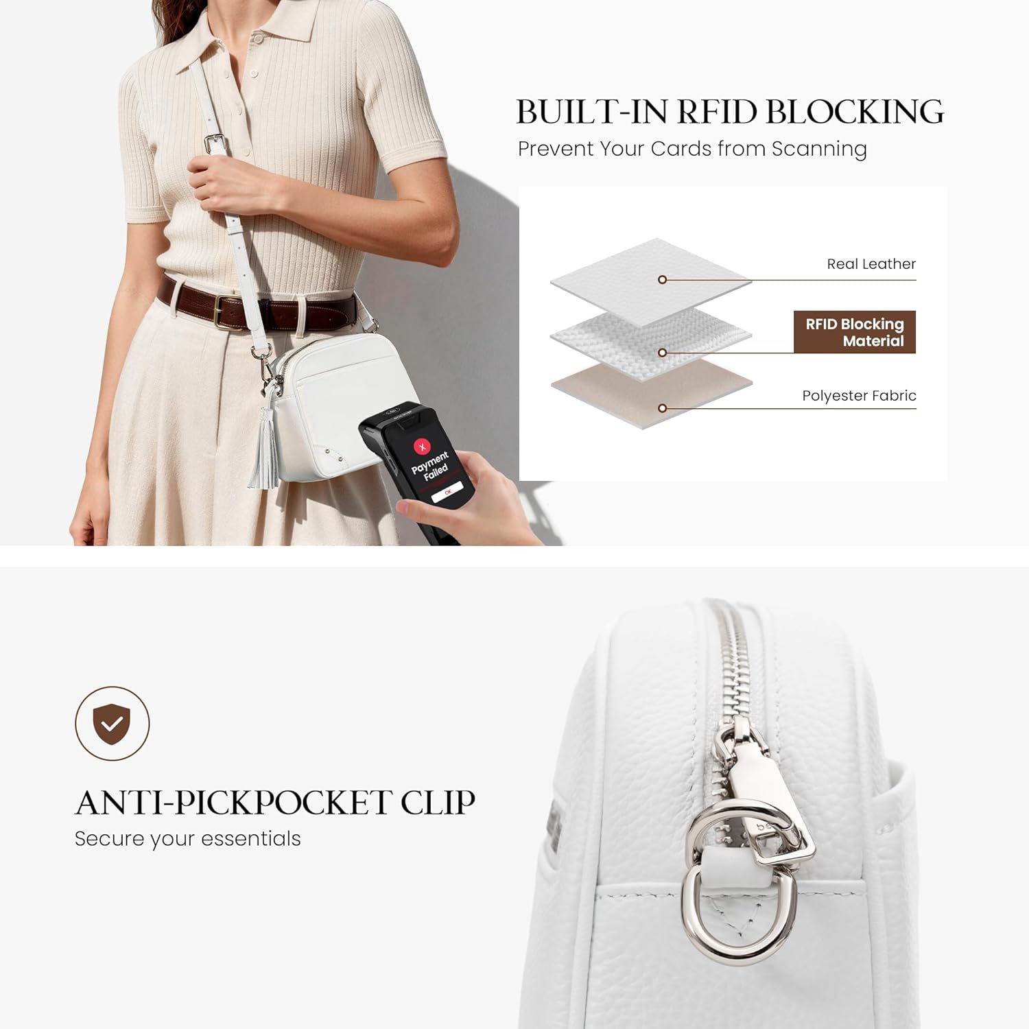 befen Anti Theft Crossbody Bags for Women Genuine Leather Embossed Flower Design Purse Handbags with RFID Blocking Card Slots