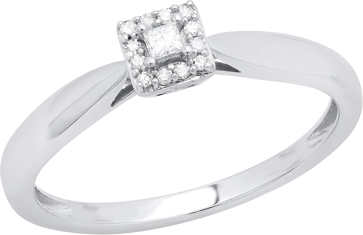 Dazzlingrock Collection 0.10 Ctw Princess & Round White Natural Diamond Women Engagement Ring 1/10 CT, 10K White Real Solid Gold
