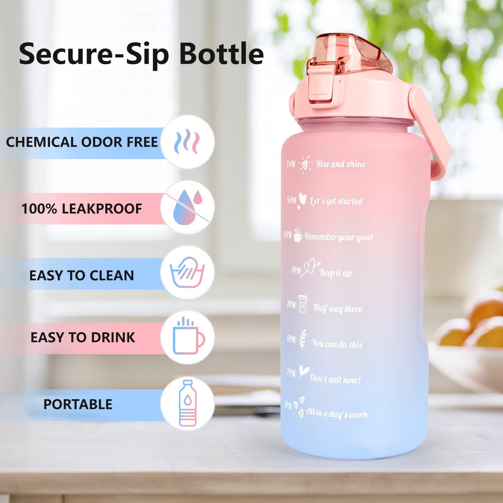 Bouteille D'eau 2L Avec Paille, Marqueurs De Temps – Sport, Fitness, Coureurs – PC, Anti-fuite, Poignée