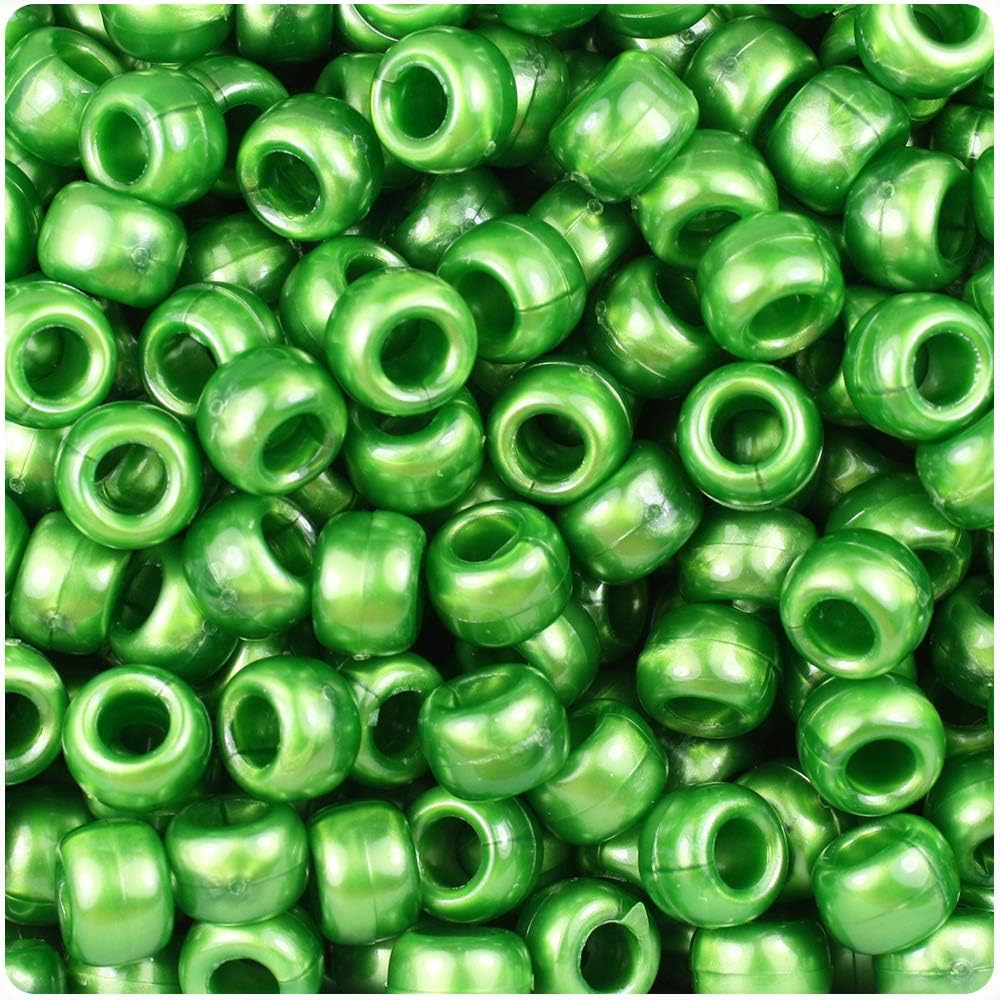 BeadTin Dark Green Pearl 9mm Barrel Plastic Pony Beads (500pcs)
