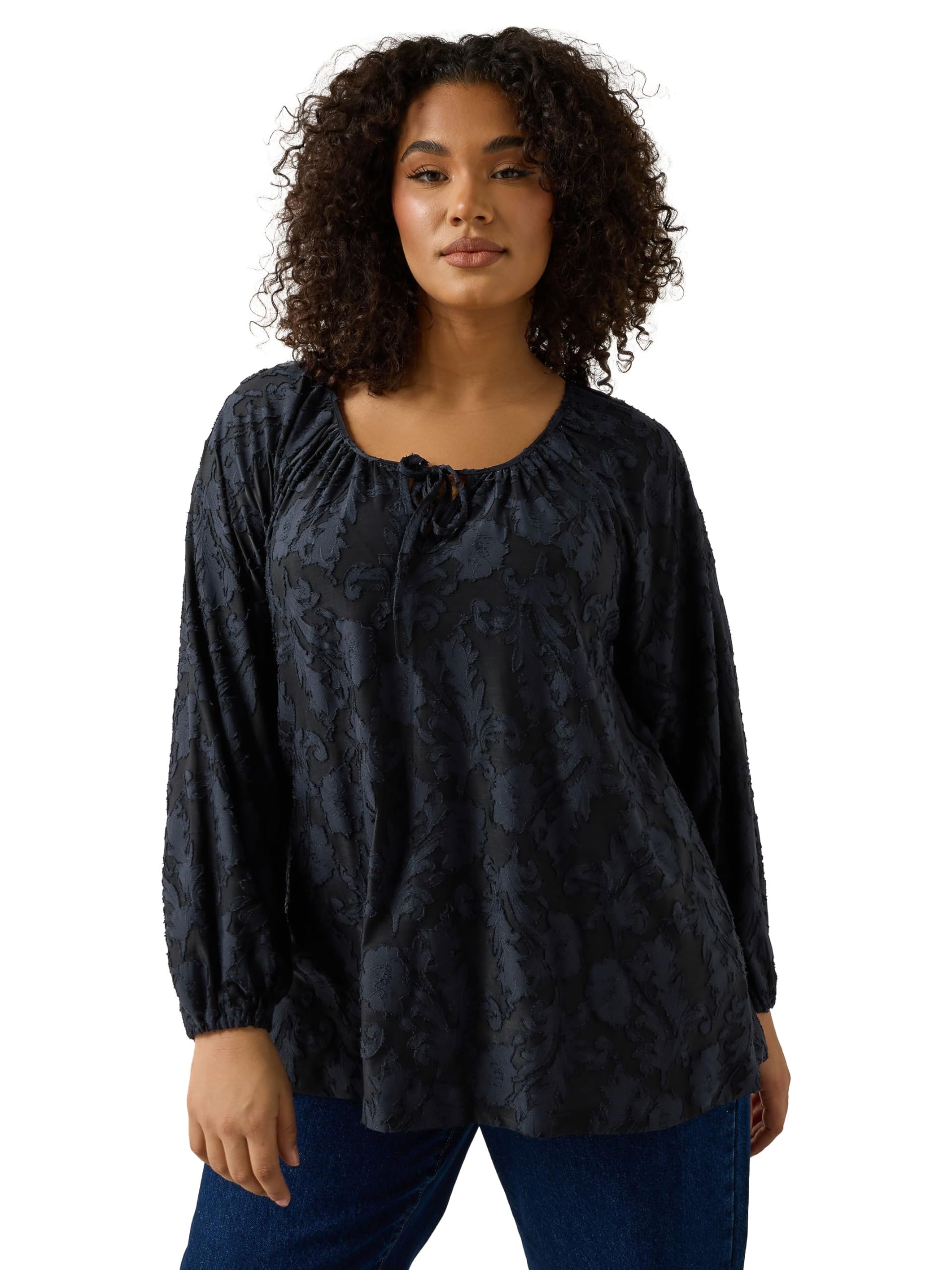 Evans Women's Navy Curve Blue Floral Burnout Blouse - Plus Size Curve