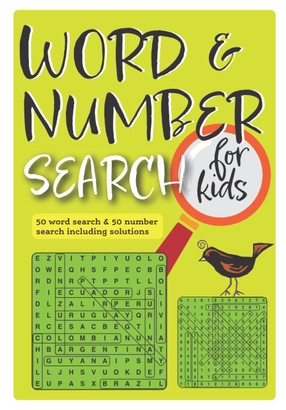 Word and Number Search for Kids: 50 word search and 50 number search puzzles for children including solutions