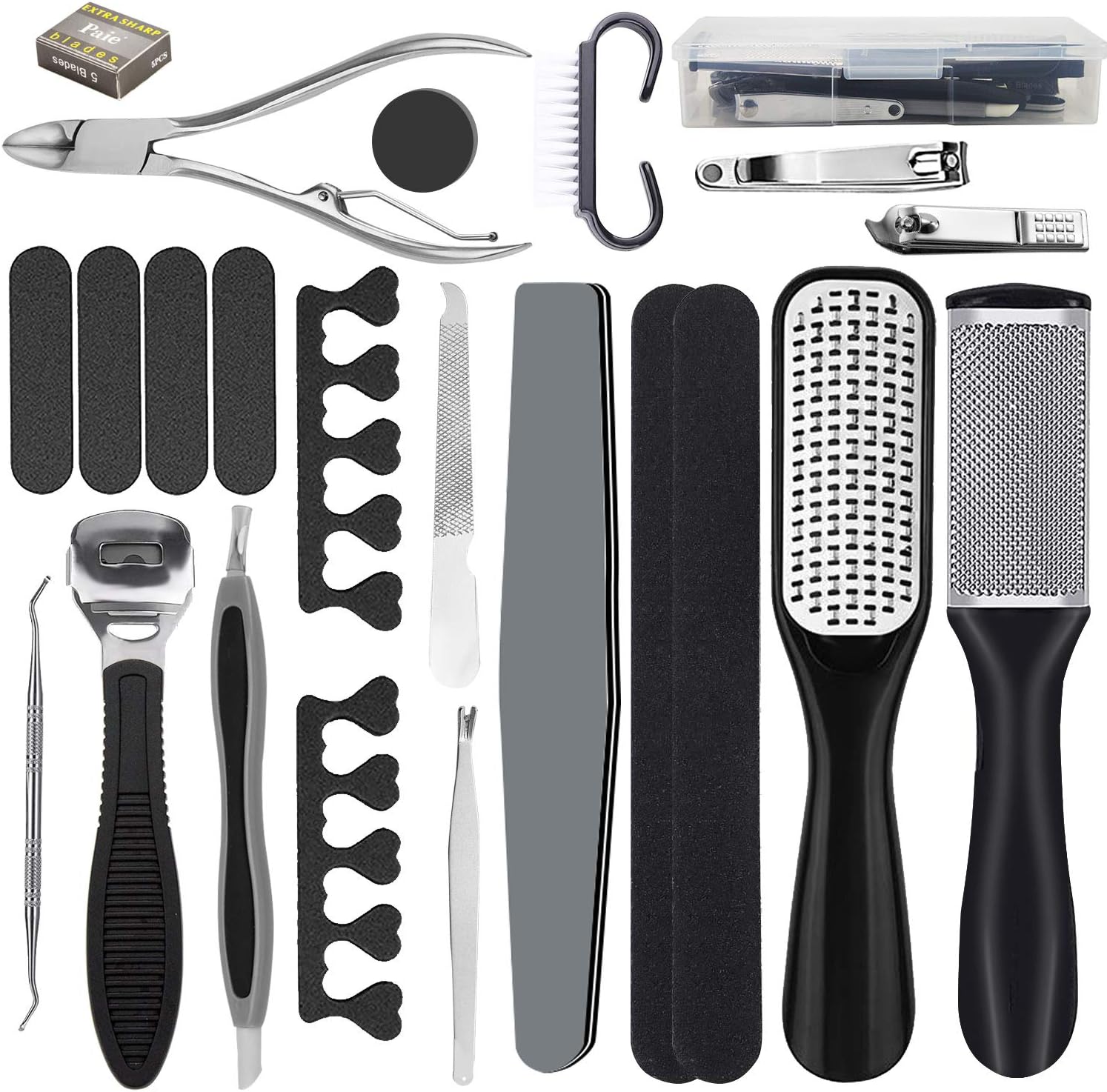 Pedicure Kit Foot File Rasp Set 22 in 1,Professional Pedicure Tool Set-Removing Hard/Cracked/Dead Skin Callus Corn Remover Foot Scraper,Stainless Steel Foot Care Tools for Men Women Gift
