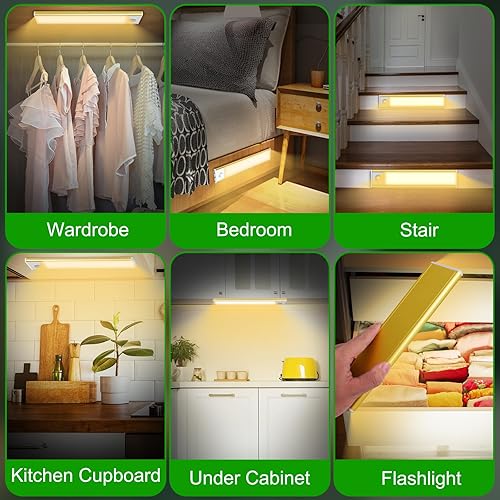 Miniatura 5 de Luces recargables para debajo del gabinete, paquete de 2 luces inalámbricas con sensor de movimiento, 60 luces LED magnéticas de noche de cocina,