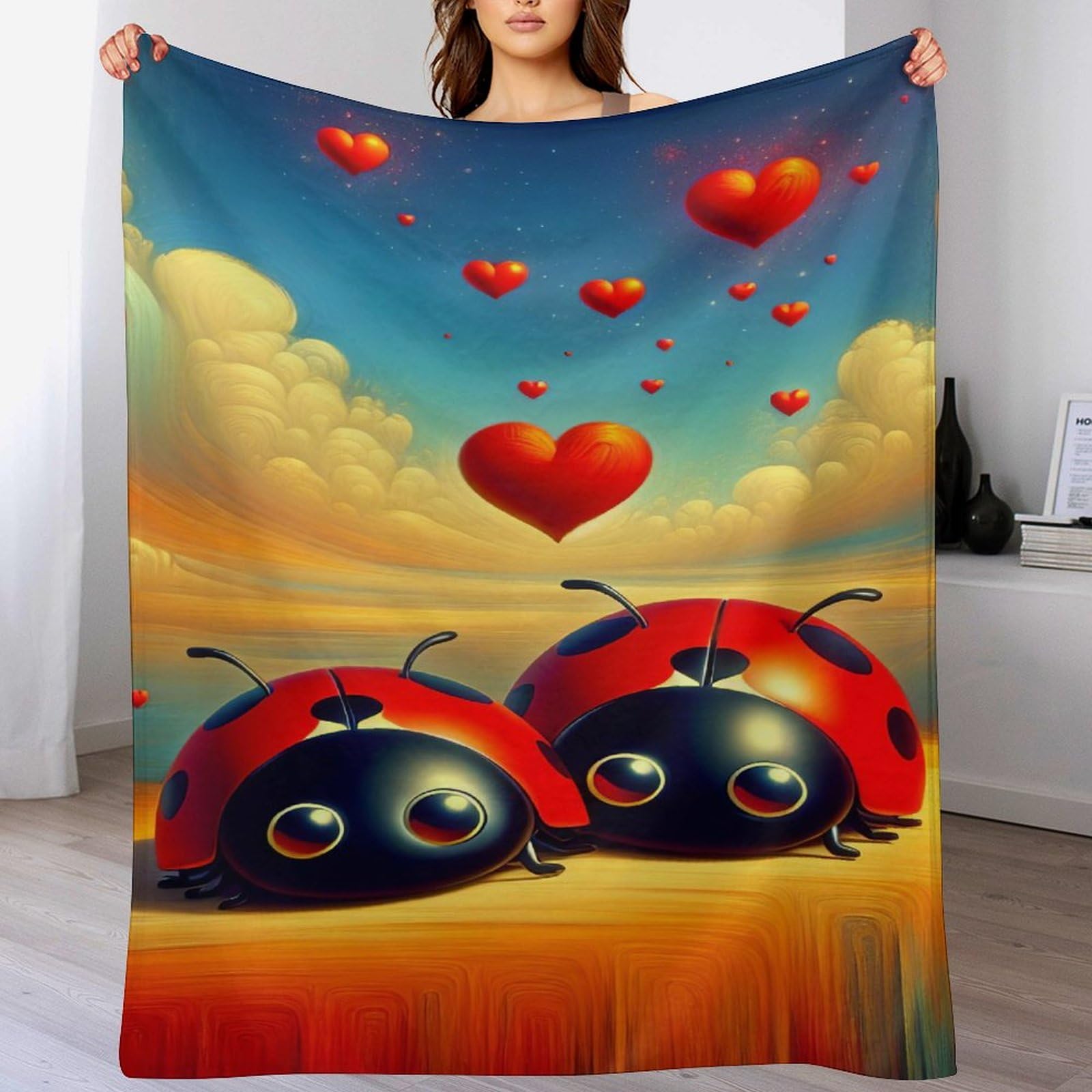 Couverture douce coccinelle flannel anti-froid pour canapé et lit enfant