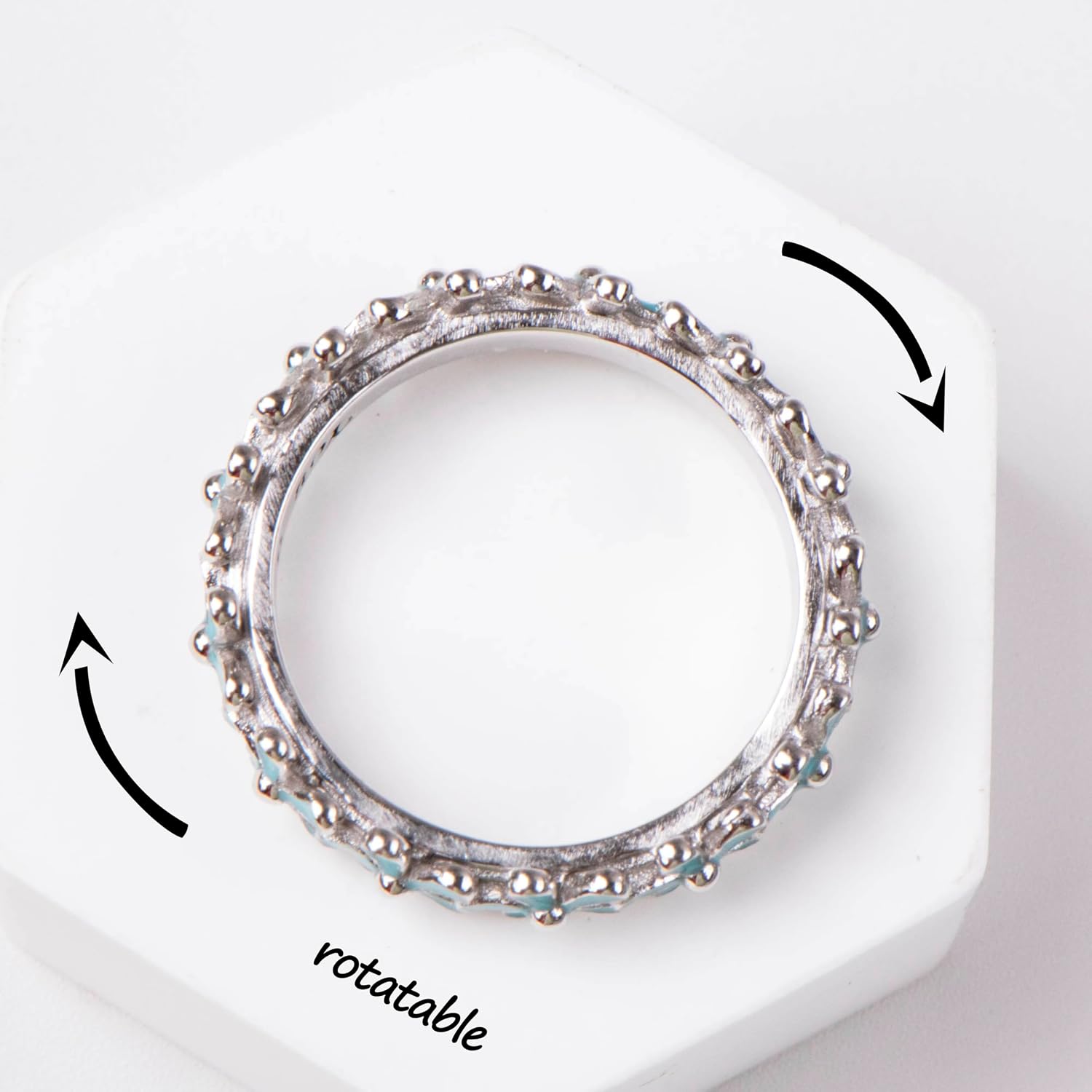 Spinner Ring Sterling Silver Daisy Flower Blue Stackable Rings ADHD Fidget Stress Relieving Ring Jewelry Gift for Women Girls