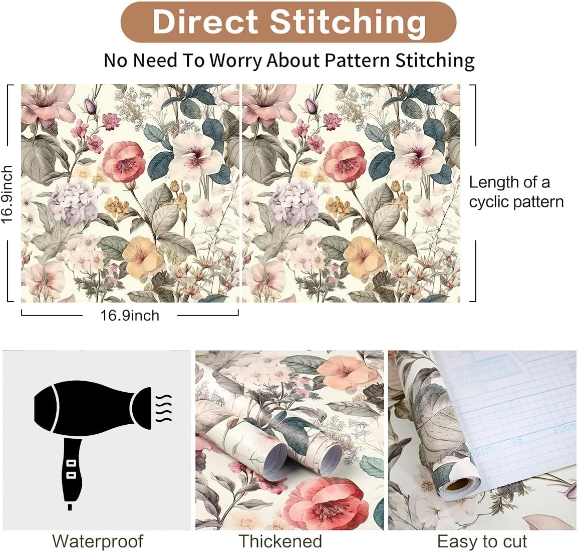 Jeweluck Floral Wallpaper Peel and Stick Vintage Floral Contact Paper Peel and Stick 16.9”x393.7” Poppy Flower Wallpaper Boho Leaf Removable Self Adhesive Wall Paper for Cabinets Bedroom Decorative