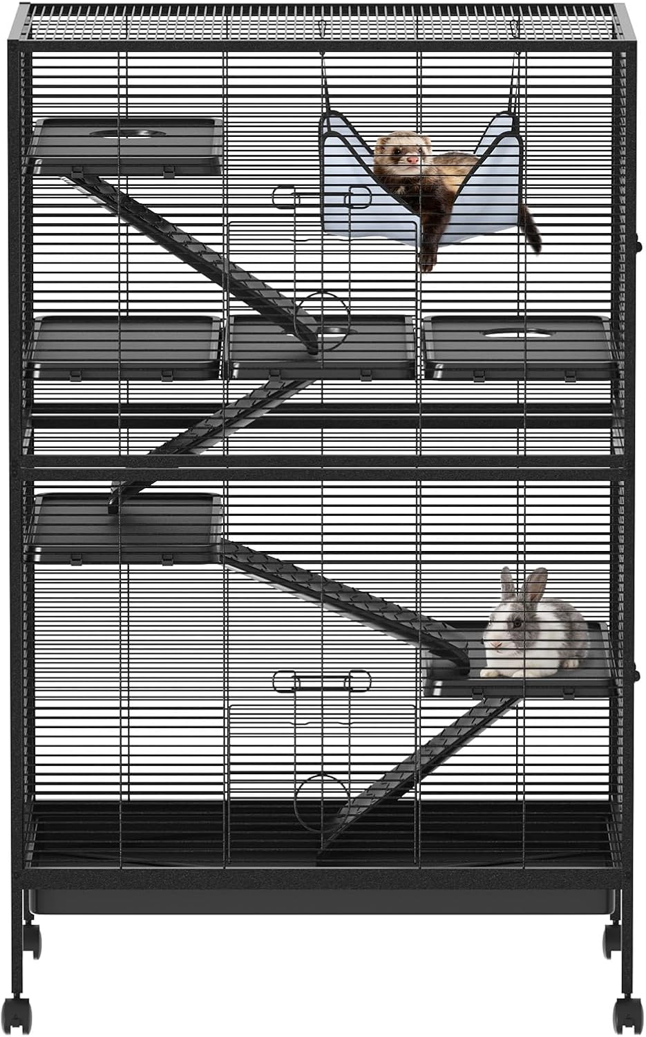 Garvee Ferret Cage, 50" h Large Ferret Nation Cage with 5 Removable Ramps, Hammock, Metal Small Animal Cages for Guinea Pigs, Sugar Glider Rabbit, Chinchillas