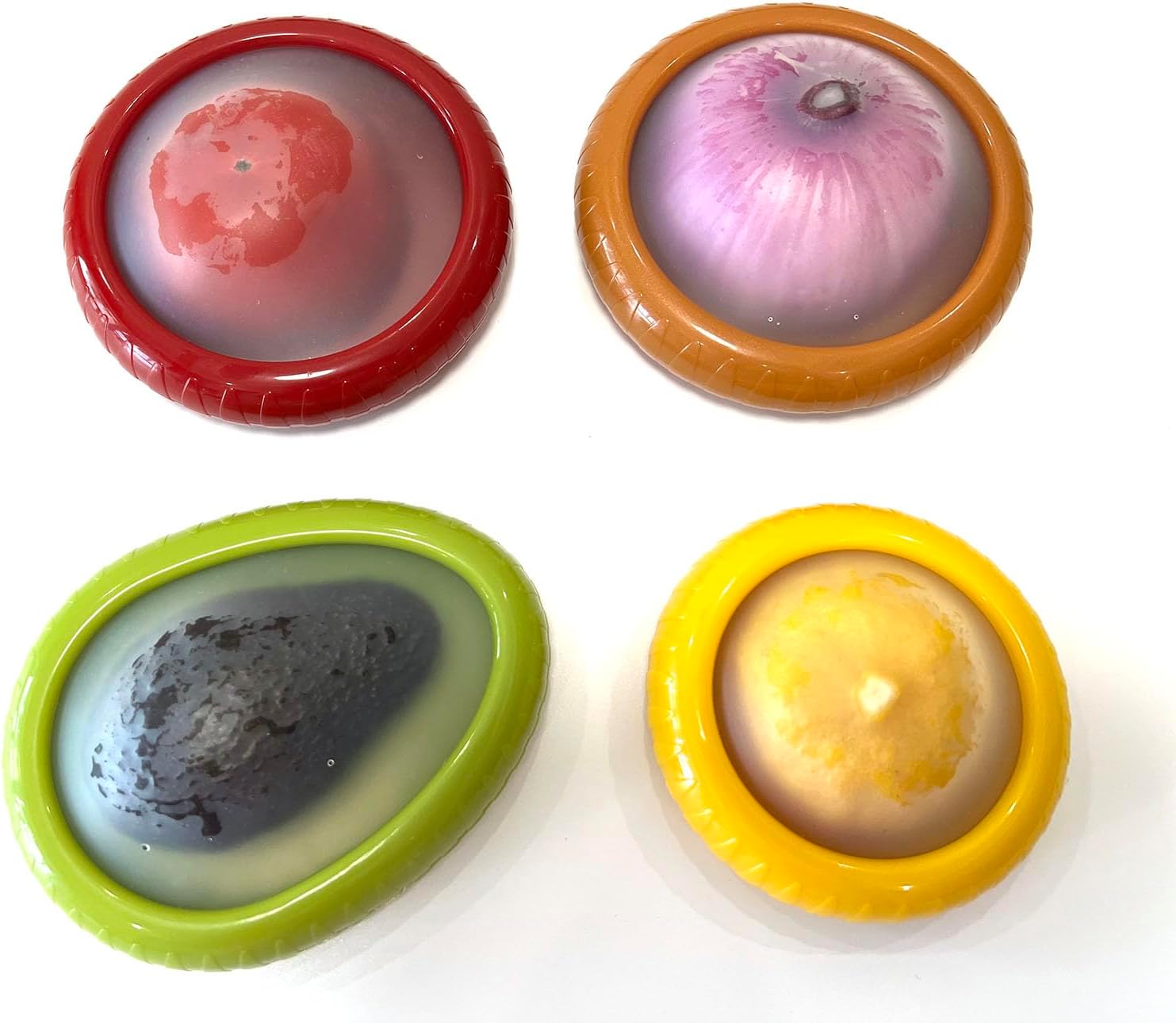4-Piece Avocado Saver & Onion Storage Set - Silicone Fruit & Veggie Fresh Pods, Reusable Anti-Oxidation Containers For Avocado, Onion, Lemon, Tomato, Garlic