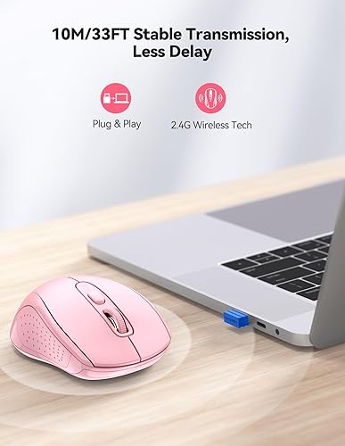 Miniatura 3 de TECKNET Mouse inalámbrico para laptop, mouse inalámbrico de computadora de 2.4G, 5 niveles ajustables 4800 DPI, mouse silencioso con receptor y 6