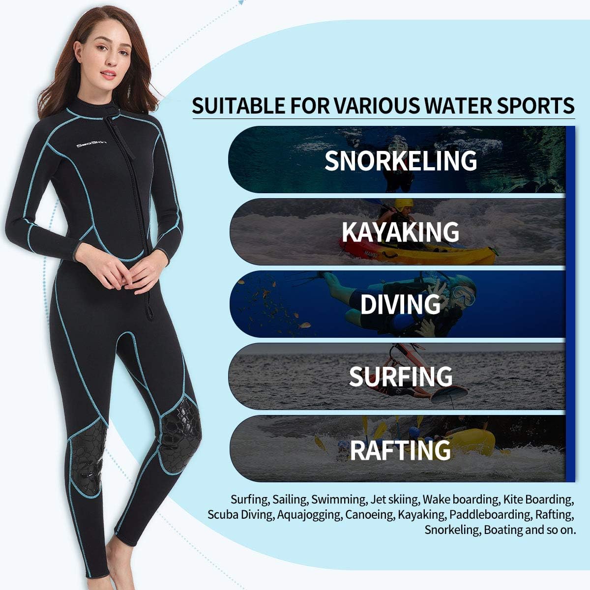 Seaskin Mens 3mm Shorty Wetsuit Womens, Full Body Diving Suit Front Zip Wetsuit for Diving Snorkeling Kayaking Swimming - Image 5