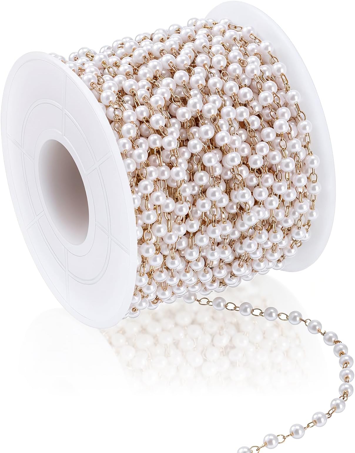 49 Feet Pearl Beaded Chains Golden Brass Cable Chains with 3mm Faux Pearl Bead Jewelry Chain Gold Plated Chain for DIY Necklace Purse Jewelry Making
