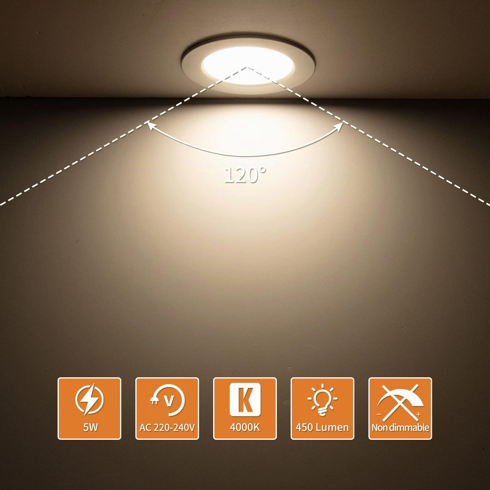 Tomosu Pack 10 Downlight LED Techo Empotrable Extraplano Redondo, 5W 450LM, Blanco Natural(4000K), IP44 Corte 75-90mm, AC 220-240V, Foco Empotrable LED Techo Ojo de Buey