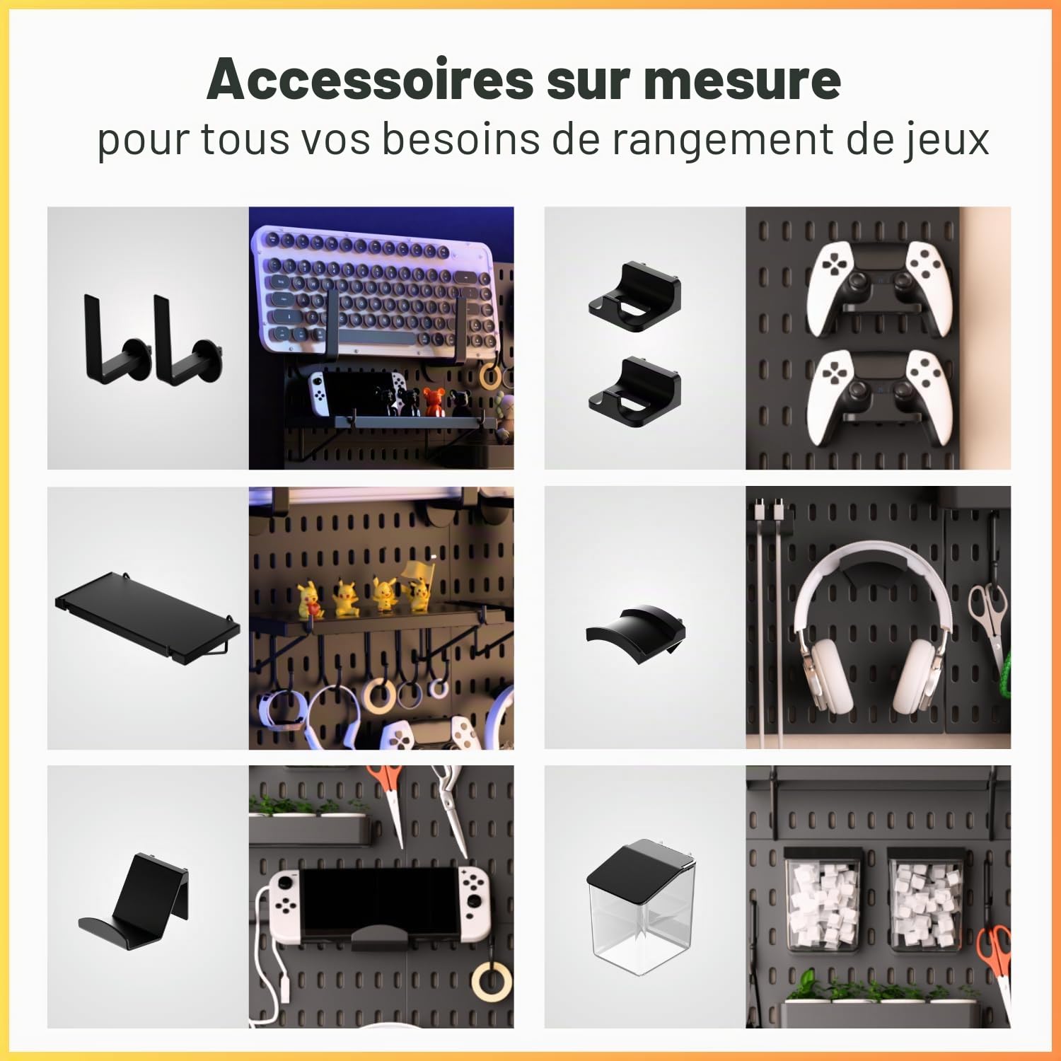 Keepo Kit de panneaux perforés et accessoires modulaires pour configuration de jeu, tableau perforé