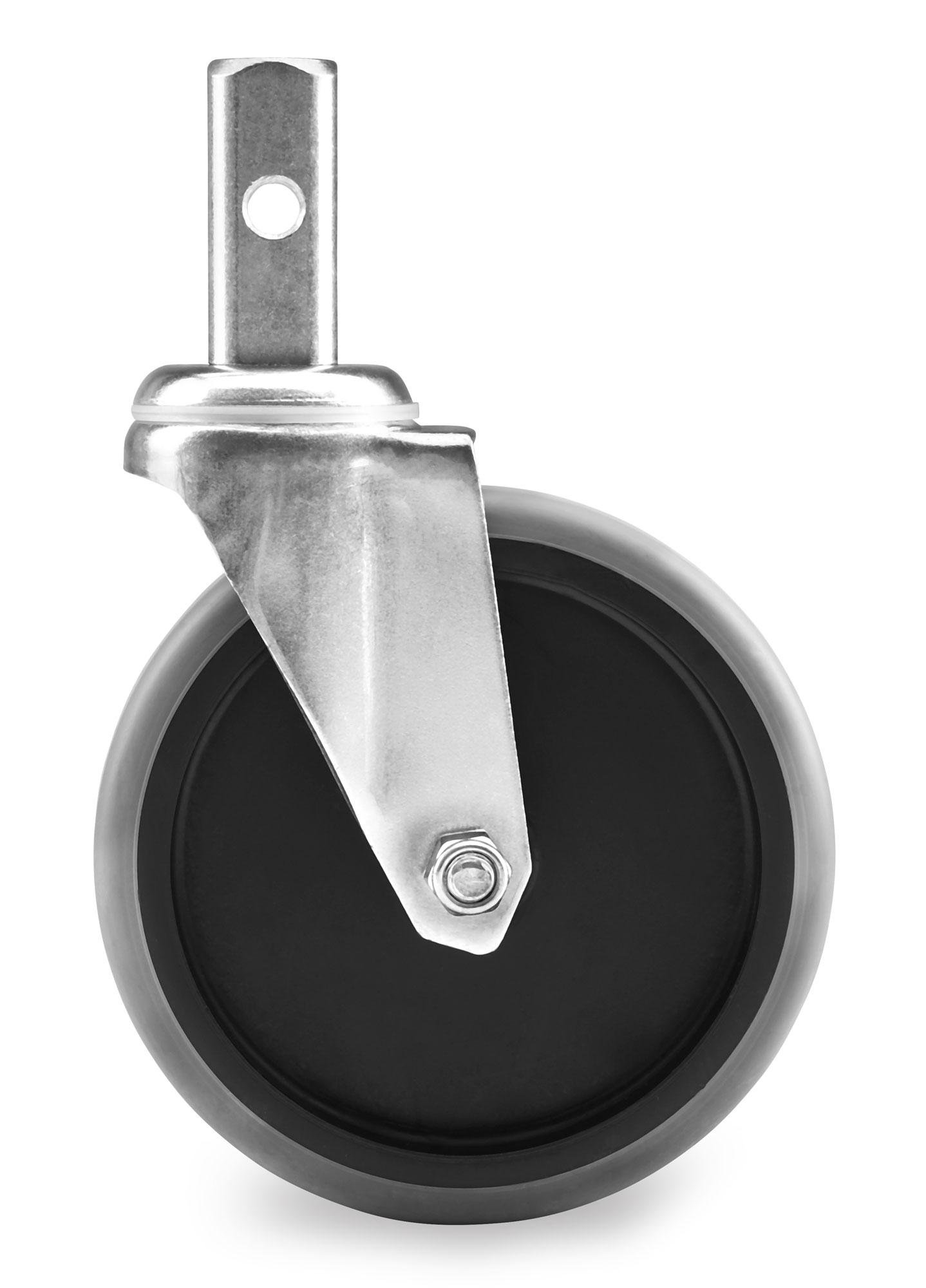 Set de 4 roulettes Stagecaptain 125 mm sans frein, robustes, charge 100 kg, caoutchouc dur 26 mm, pivotantes, pour retrofit.