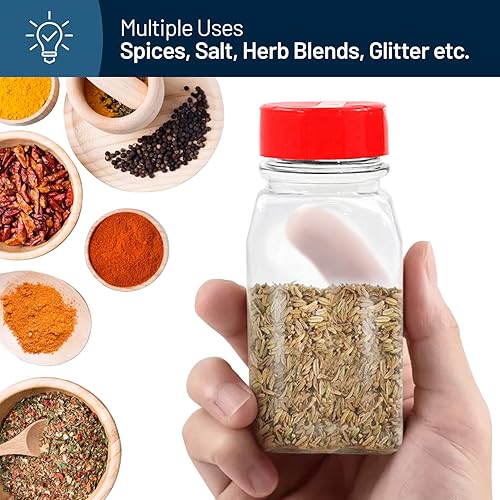 Miniatura 4 de RoyalHouse Paquete de 6 tarros de plástico de 9.5 onzas con tapa roja, recipientes de plástico transparente y seguros con tapas de coctelera para