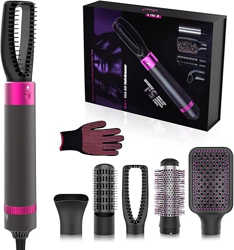 AIKO PRO Juego de cepillos 5 en 1 para secador de pelo, 1200 W, ligero, seguridad ALCI, tecnología turmalina, gris, morado