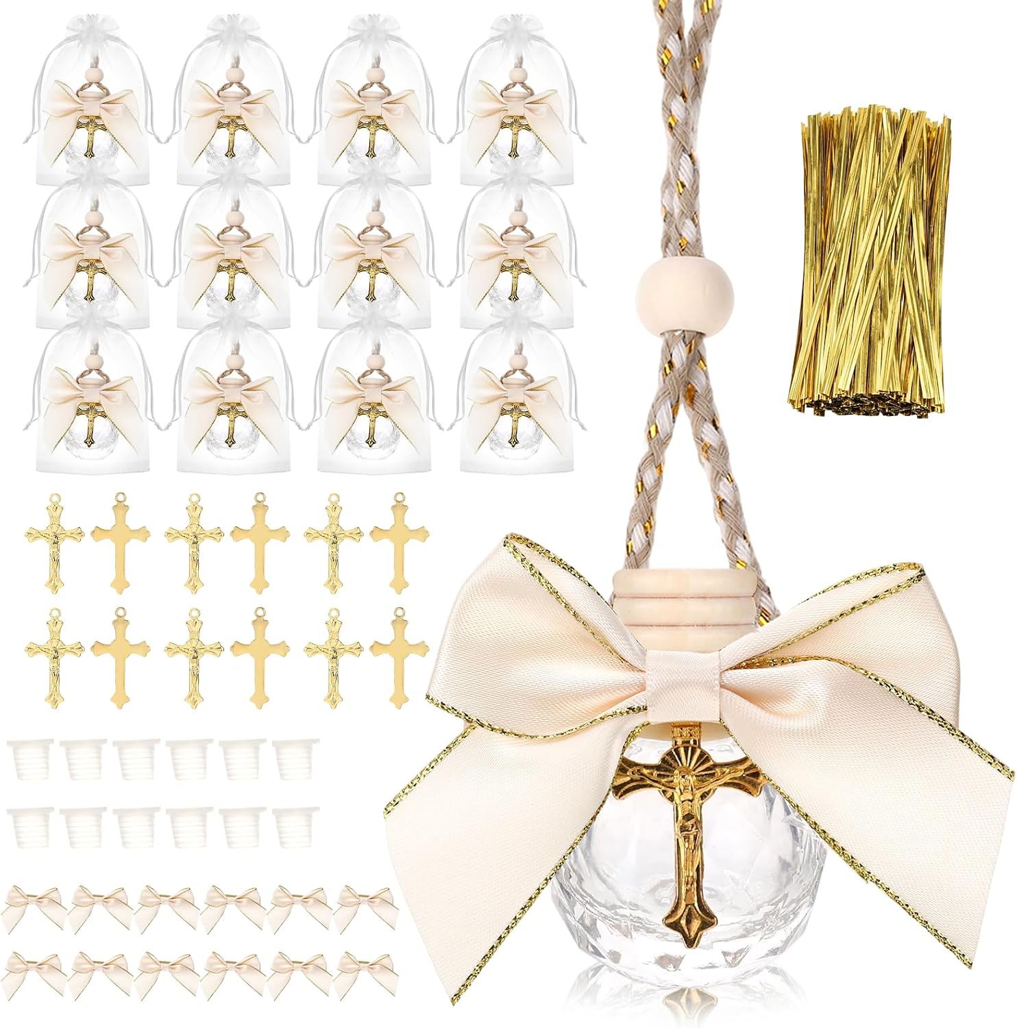 12 Sets Holy Water Bottles Baptism Favors for Guest Holy Water Container with Cross, 10ml Glass Catholic Gifts for Church Communion Gifts Christian Wedding Baptism Party Favors Decorations (Square)
