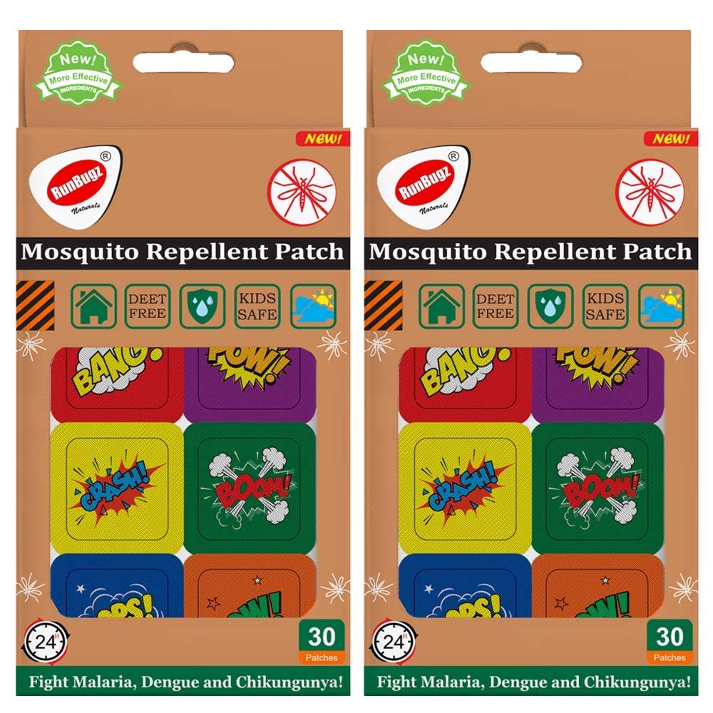 Runbugz 100% Natural Boom Mosquito Repellent Patches For Kids - 30 Patches - Pack of 2- Deet-Free With 24 hrs Mosquito Protection