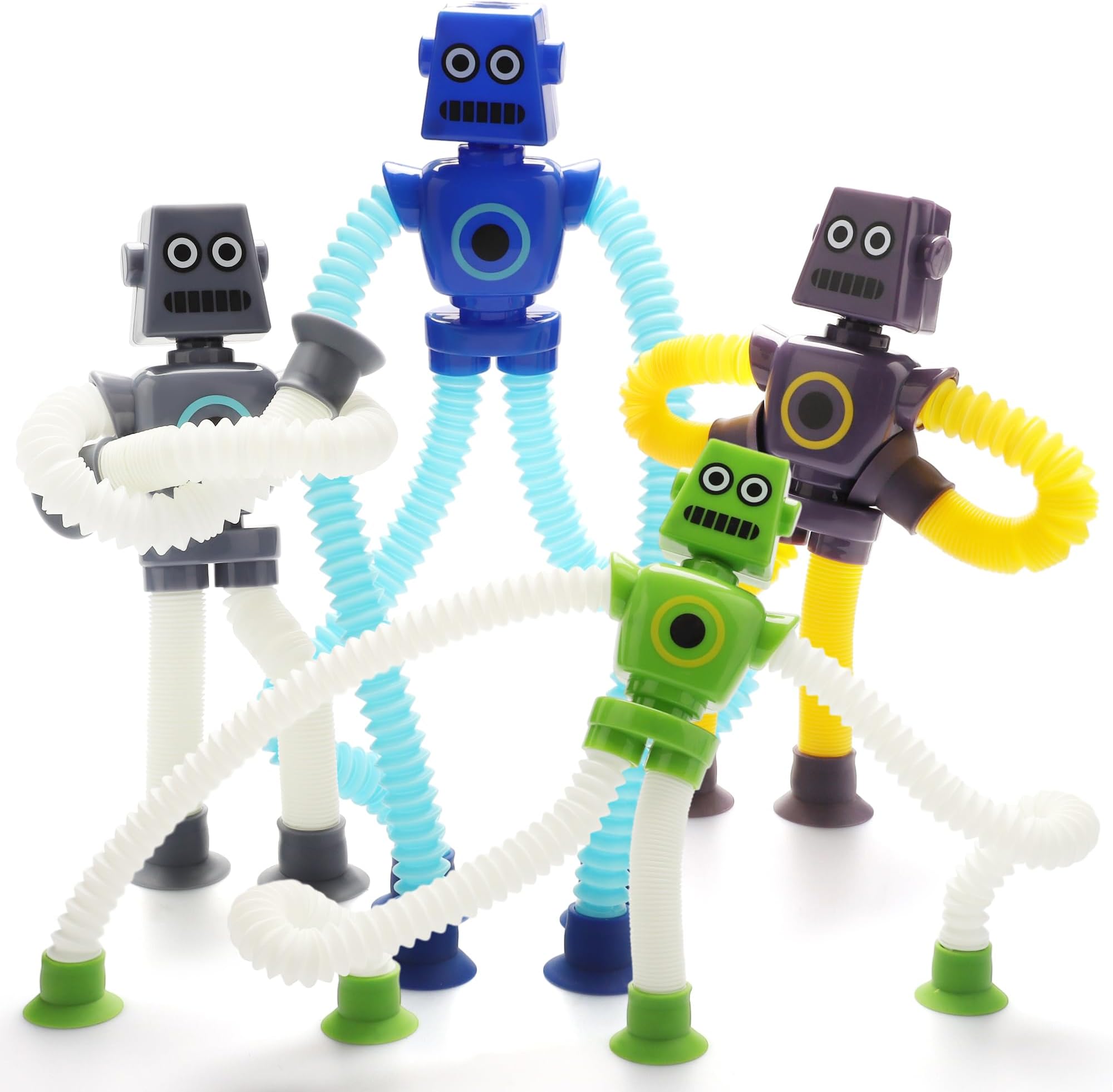 Boxgear 4 Pieces LED Telescopic Suction Cup Giraffe Toy, Shape Changing Telescopic Tube Fidget Toys, Pop Tubes, Fidget Tubes Sensory Toys for Girls Boys (Robot)