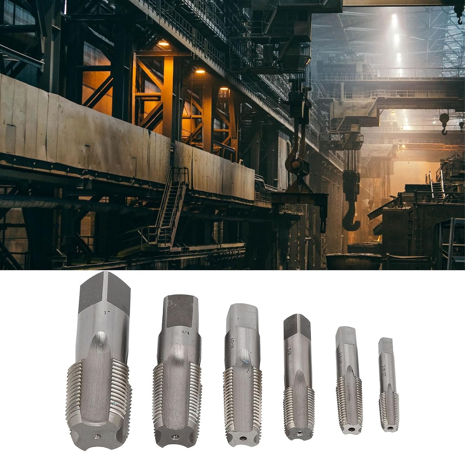 6Pcs Tap and Die Sets, 1 3/4 1/2 3/8 1/4 1/8 High Speed Steel NPT Pipe Tap Pipe Threader Drill Bits