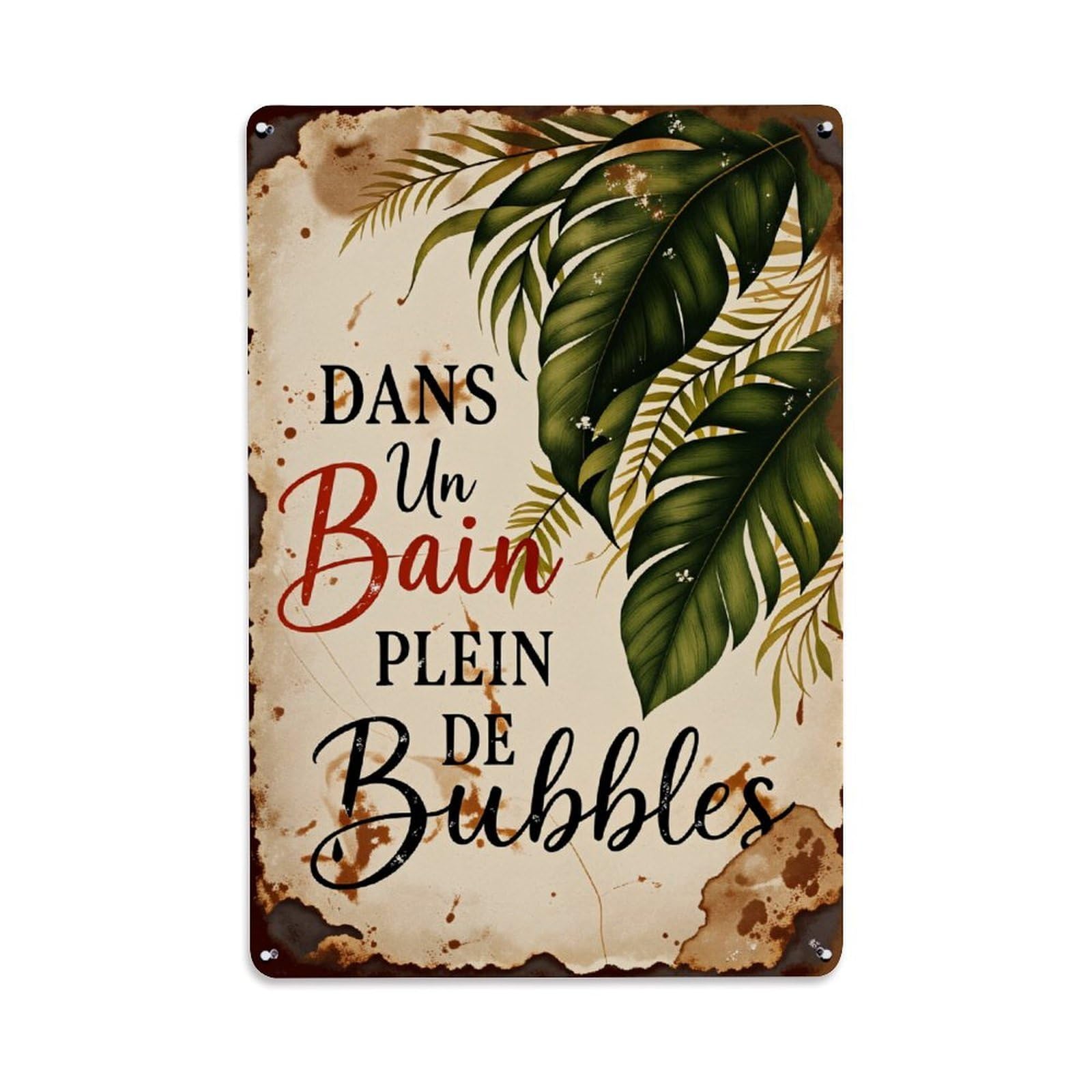 Lzwbntey Vintage Tropical Leaves And Bubbles Pattern Metal Tin Sign Retro Wall Decor For Home Bar Garage Cafe, Indoor & Outdoor Decorative Metal Poster, 8X12 Inch
