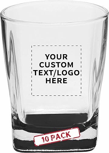 DISCOUNT PROMOS Juego de 10 vasos de whisky Verona, 11 onzas. Texto personalizable, logotipo, duradero, base gruesa, fondo de color, utensilios de