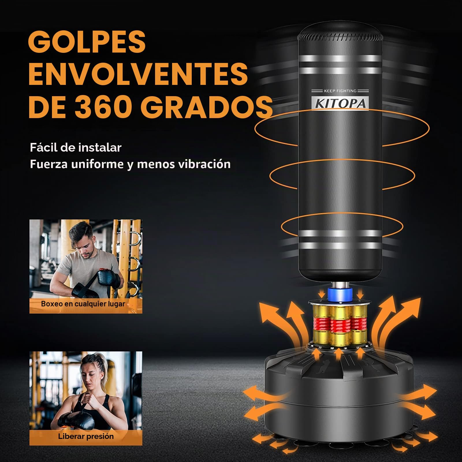 Kitopa Saco de Boxeo de Pie Adulto, Saco de Boxeo Pesado de 178cm con Soporte para Adultos Jóvenes Niños Resistente a los Desgarros, Recuperación Rápida, Base de Ventosa